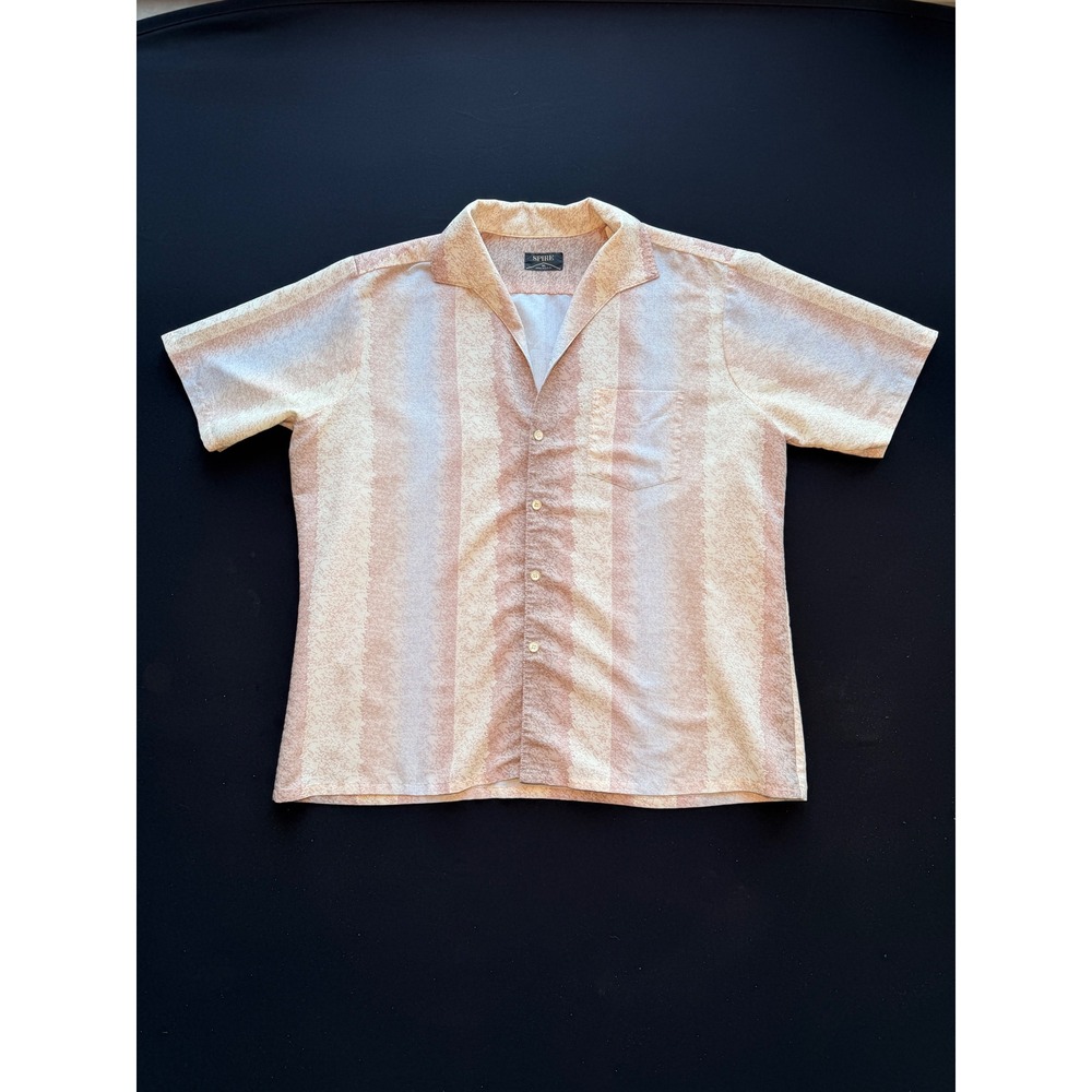 Vtg Spire Lounge Disco Shirt Mens XL Tan Striped Camp Collar Resort USA Textured